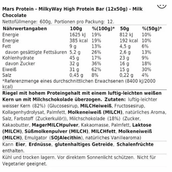 MilkyWay High Protein Bar (12x50g) – Bild 2