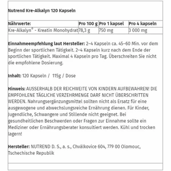 Nutrend Kre-Alkalyn 120 Caps – Bild 2