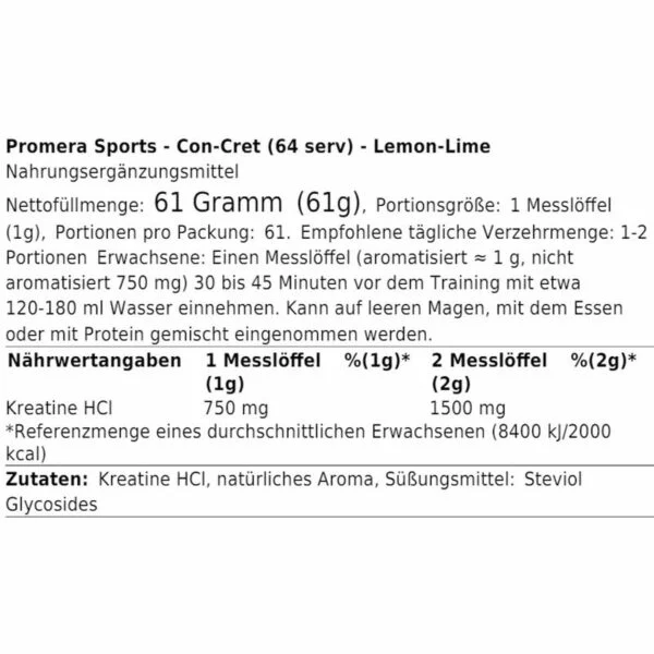 Promera Sports Con-Cret HCl 64,1g (64 Serv.) – Bild 2
